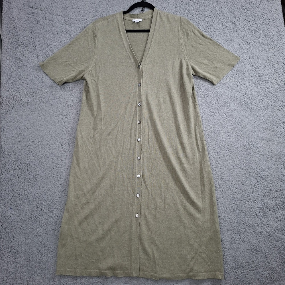 J. Jill Linen Blend Short Sleeve Cardigan Olive Beige V-Neck Button Front Large